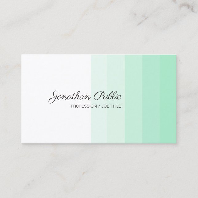 Carte De Visite Trendy Mint Green White manuscrit Nom du script (Devant)