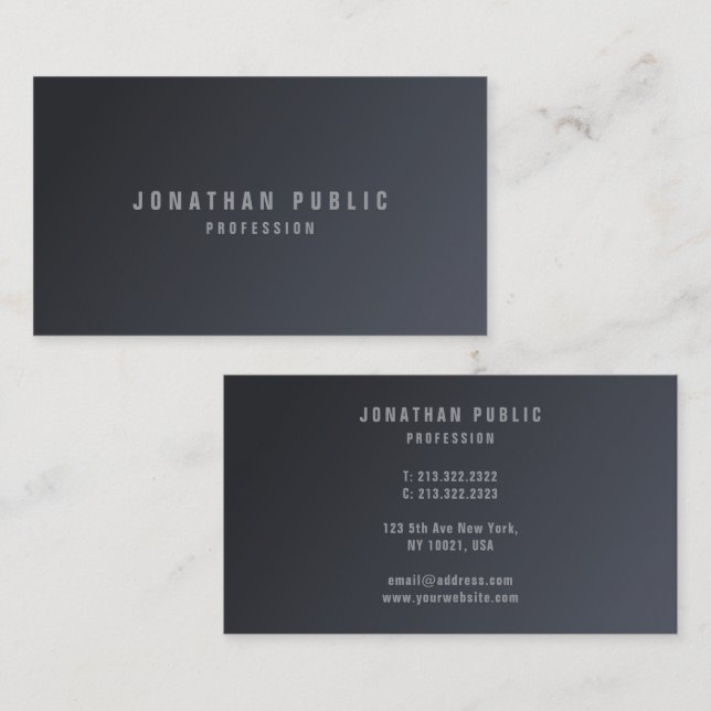 Carte De Visite Trendy Modern Simple Template Elegant Dark Grey (Devant / Derrière)