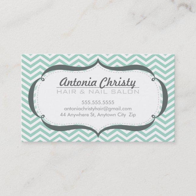 Carte De Visite TRENDY moderne chevron motif vert menthe pâle gris (Devant)