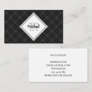 Carte De Visite Trendy noir blanc tartan Personnaliser Monogramme