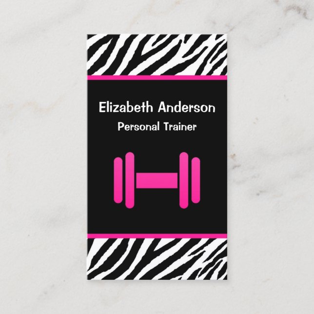 Carte De Visite Trendy Pink et Black Dumbbell Personal Trainer (Devant)