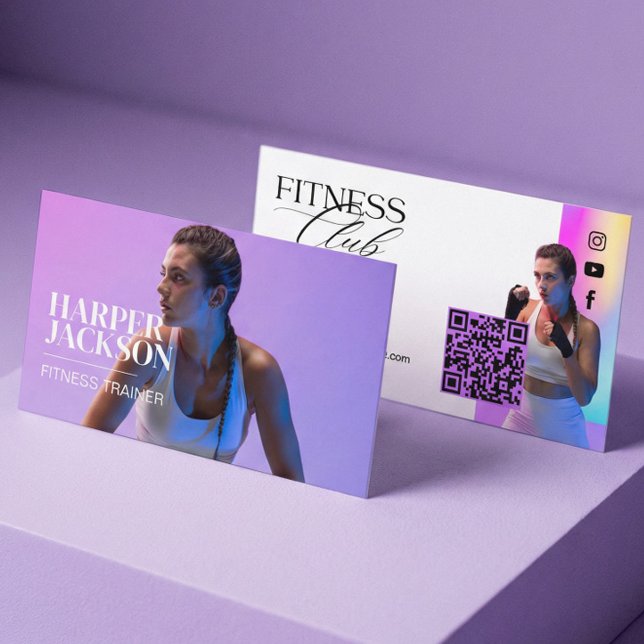 Carte De Visite Trendy Retro Iridescent Fitness Influencer Photo (Trendy Retro Iridescent Fitness Influencer Photo Business Card)