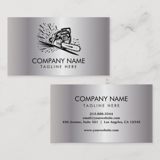 Carte De Visite Trendy Tree Trimming & Arborist Services Silver    (Devant / Derrière)