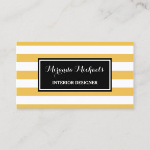 Carte De Visite Trendy Yellow and White Stripes Designer d'intérie