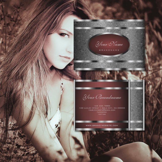 Carte De Visite Très élégant Motif serpent Chrome effet argent (Créateur téléchargé)