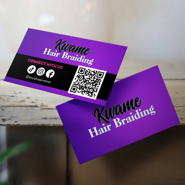 Carte De Visite Tressage de cheveux africains Code QR Connectez-vo (Créateur téléchargé)
