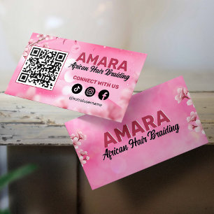 Carte De Visite Tressage de cheveux rose féminin Code QR de connex
