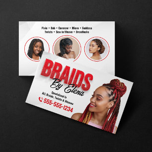 Carte De Visite Tresse de cheveux blancs rouges Coiffeur de tresse