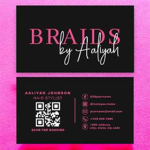 Carte De Visite Tresses QR Code Hair Stylliste Typographie moderne