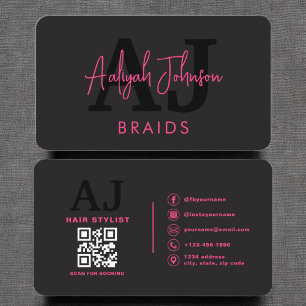 Carte De Visite Tresses QR Code Hair Stylliste Typographie moderne
