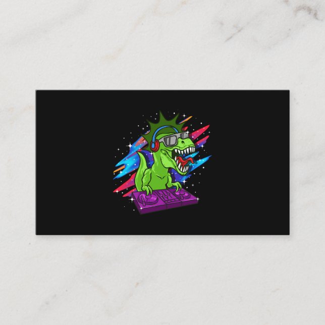 Carte De Visite TRex DJ Dinosaur Party Club Disque Jockey EDM Musi (Devant)