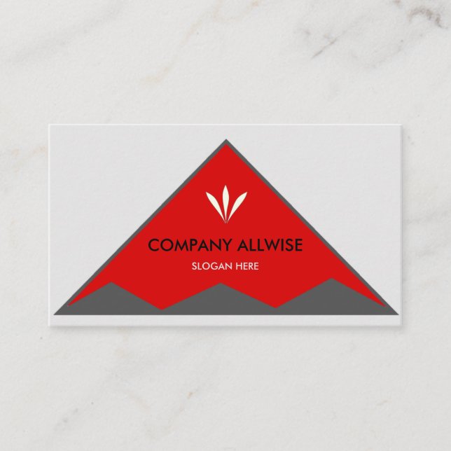 Carte De Visite Triangles élégants en gris argenté & rouge (Devant)
