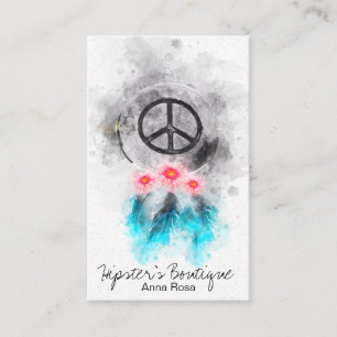 Carte De Visite *~* Tribal Boho Peace Signes Plumes Fleurs Grunge