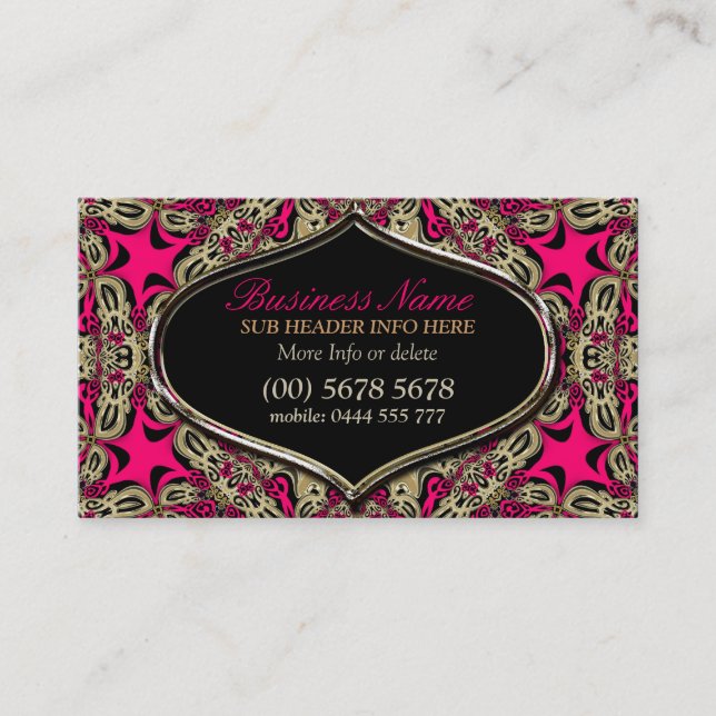 Carte de visite Tribal Diva rose chaud et noir & o (Devant)