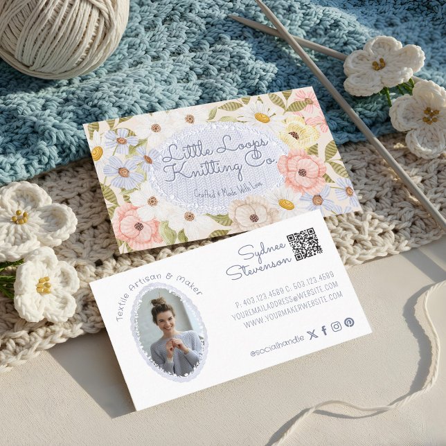 Carte De Visite Tricot Floral Crochet artisanal Photo Artiste (Floral knitting Handmade Crochet Artisan Photo Business Card)