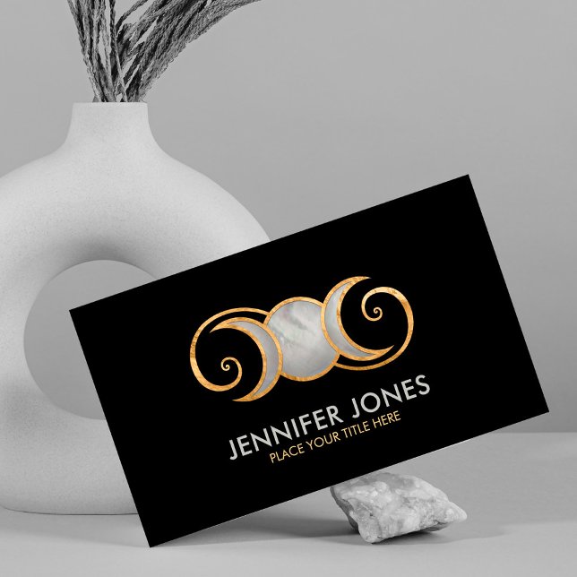 Carte De Visite Triple Lune - Ornement Spirale Dorée (Créateur téléchargé)