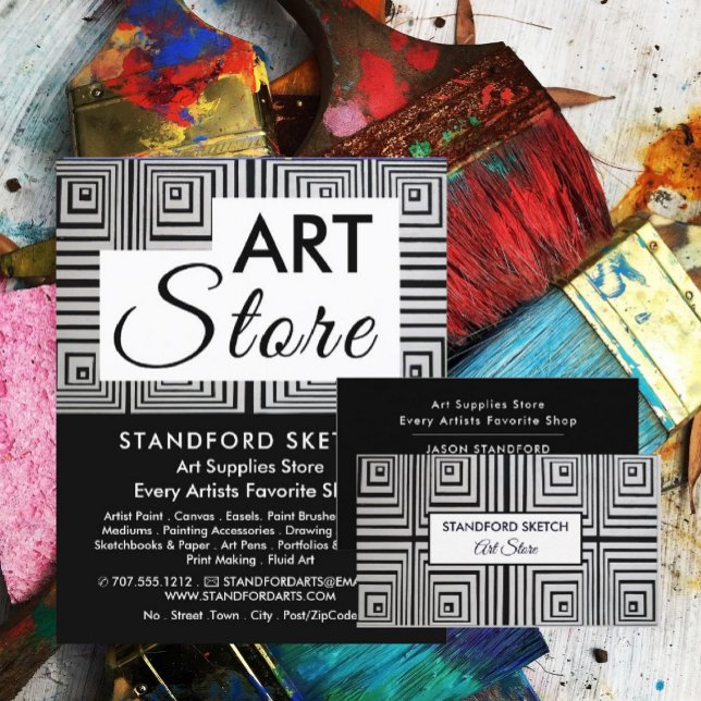 Carte De Visite Trippy Maze Carrés, Boutique de fournitures d'art (Créateur téléchargé)
