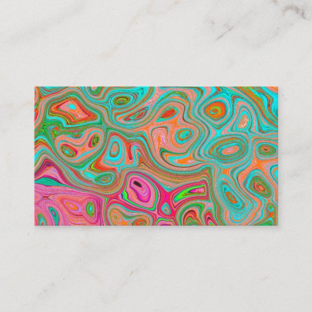 Carte De Visite Trippy Retro Orange et Aqua Super Art Abstrait (Devant)
