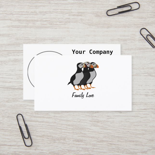 Carte De Visite Trois adorables Puffin debout ensemble Carton (Devant/Arrière en situation)