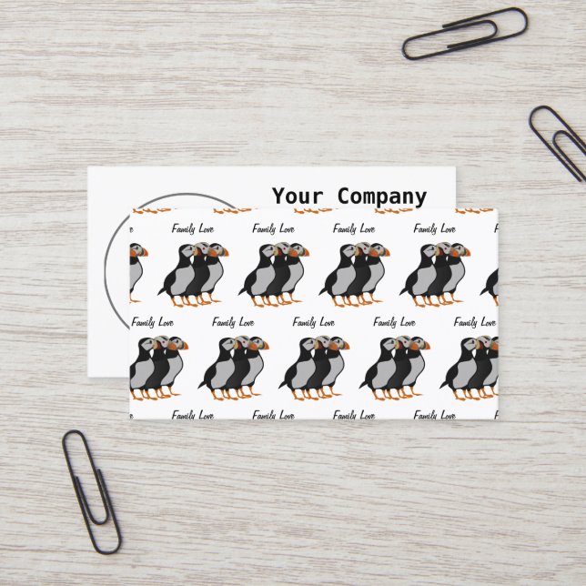 Carte De Visite Trois adorables Puffin debout ensemble Carton (Devant/Arrière en situation)