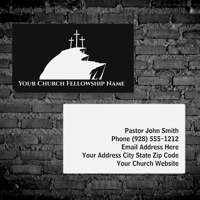 Carte De Visite Trois Croix Cliff Pasteur de l'église noire/blanch (Three Crosses Cliff Black/White Church Pastor Business Card)
