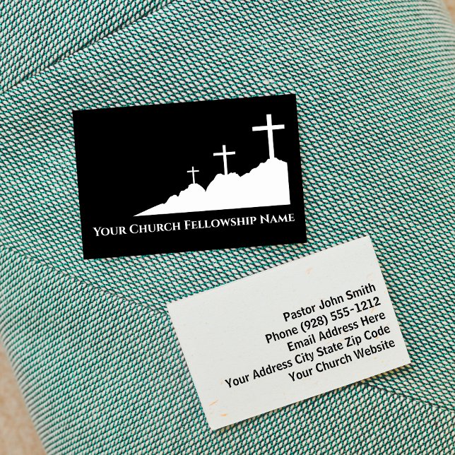 Carte De Visite Trois Croix sur Mound Logo2 Pasteur de l'église (Three Crosses on Mound Logo2 Church Pastor Business Card)