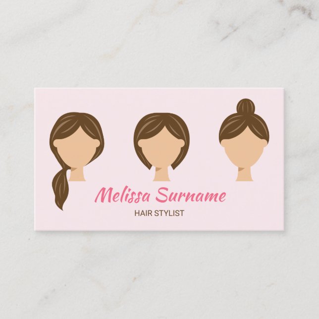 Carte De Visite Trois Illustrations de Coiffures Rose Féminin (Devant)