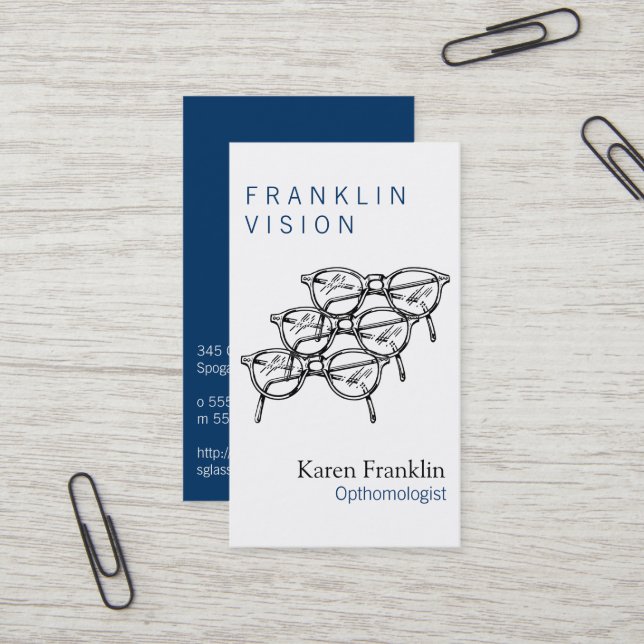 Carte De Visite Trois Lunettes Optique Vision (Devant/Arrière en situation)