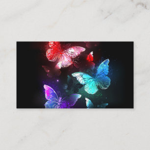 Carte De Visite Trois papillons lumineux sur fond de nuit