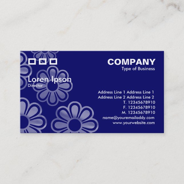 Carte De Visite Trois Rectangles - Cascade de fleurs bleu foncé (Devant)