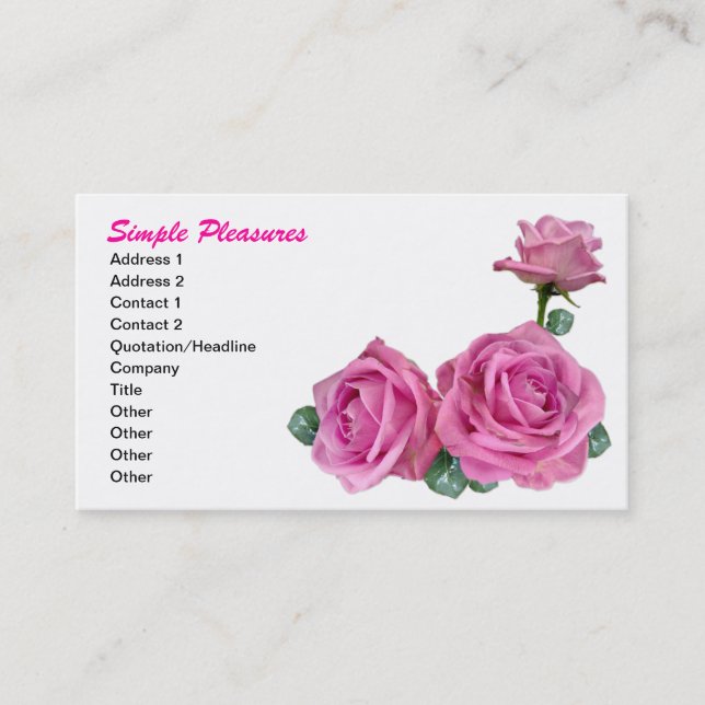 Carte De Visite Trois roses roses simples (Devant)