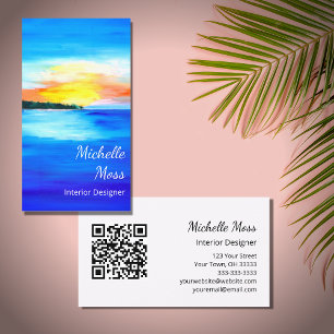 Carte De Visite Tropical Beach QR code Design d'intérieur Abstrait