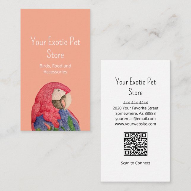Carte De Visite Tropical Bird Macaw QR code Pet Store  (Devant / Derrière)