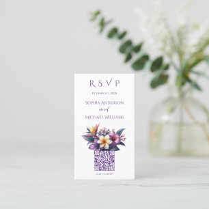 Carte De Visite Tropical Floral-RSVP-QR code-