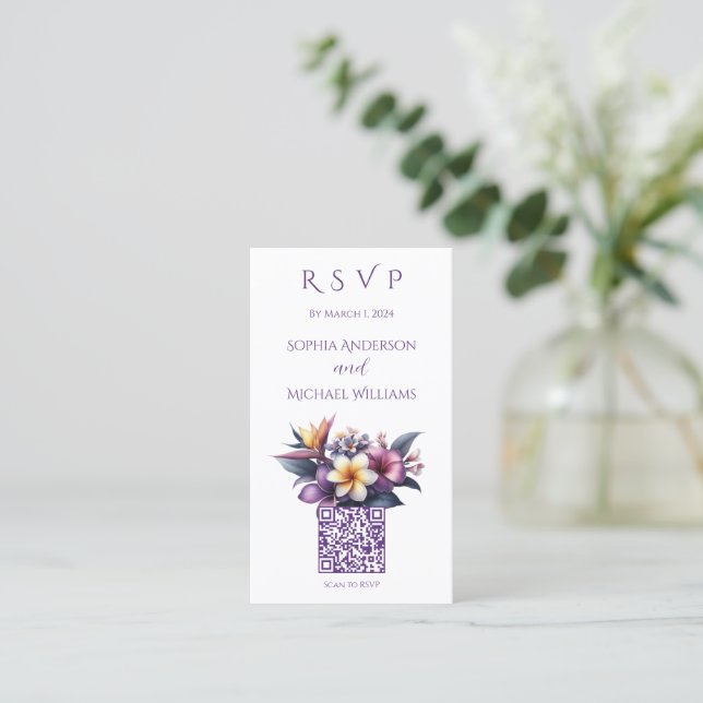Carte De Visite Tropical Floral-RSVP-QR code- (Debout devant)