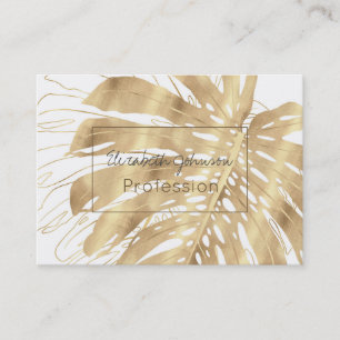 Carte De Visite Tropical Gold Monstera Leaf White Design