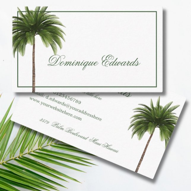 Carte De Visite Tropical Palm Tree Green élégant professionnel (Créateur téléchargé)