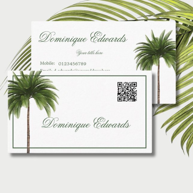 Carte De Visite Tropical Palm Tree QR Code élégant professionnel (Créateur téléchargé)