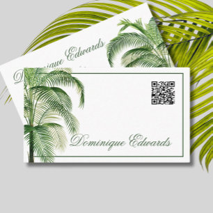 Carte De Visite Tropical Palm Tree QR Code Green Professional