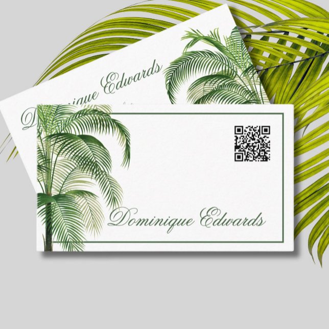 Carte De Visite Tropical Palm Tree QR Code Green Professional (Créateur téléchargé)