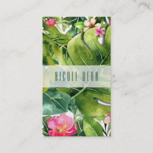 Carte De Visite Tropiques Élégantes Feuilles Vertes Floral Aquarel