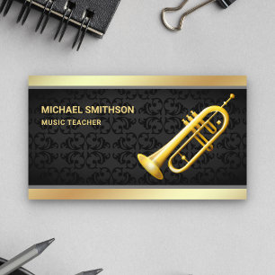 Carte De Visite Trumpet de musique Black Damask Gold Foil