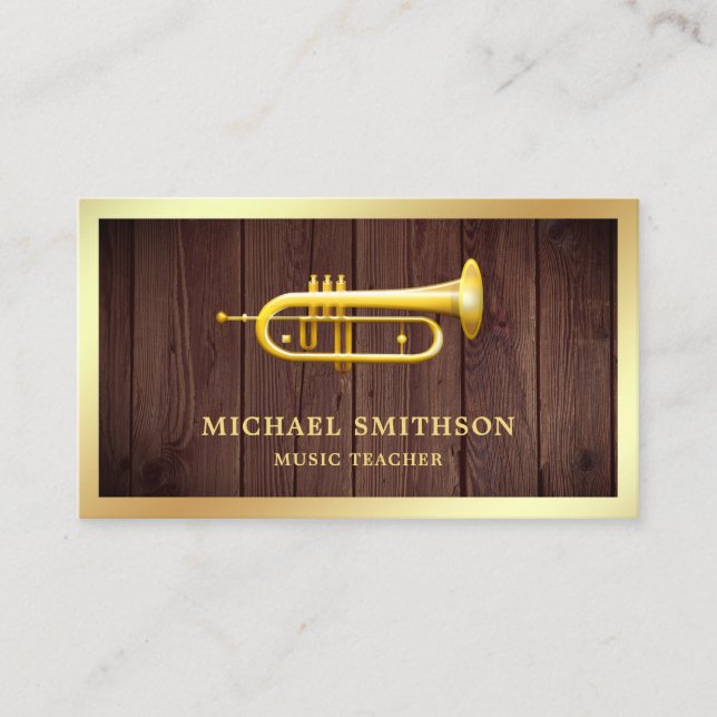 Carte De Visite Trumpet Music Enseignant de la trompette en or de  (Devant)