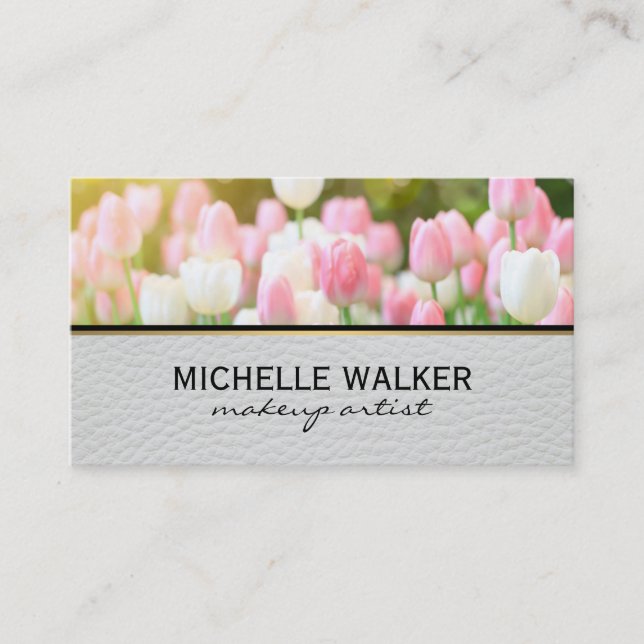 Carte De Visite Tulipe Élégante Fleur | Fleuriste | Cuir (Devant)