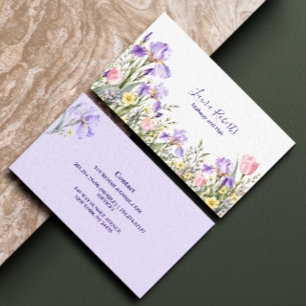 Carte De Visite Tulipe Iris Aquarelle Entreprise Lavande Rose