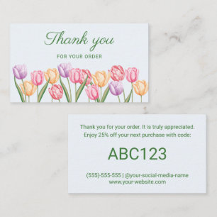Carte De Visite Tulipes Aquarelle Pastel Merci Pour Votre Commande