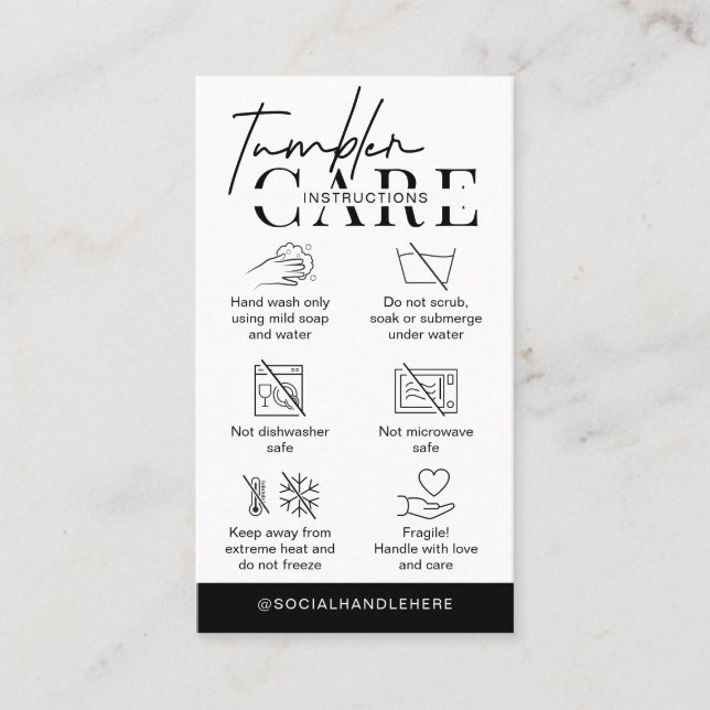 Carte De Visite Tumbler Cup Care Instructions Minimalist Logo (Devant)