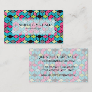 Carte De Visite Turqouise et Motif de Cube rose
