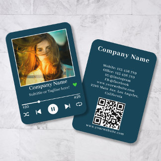 Carte De Visite Turqouise moderne QR Code Music Player Chanson Pho
