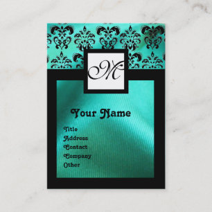 CARTE DE VISITE TURQUASE BLUE SILK DOMMASK CLOS, MONOGRAM CARRÉ